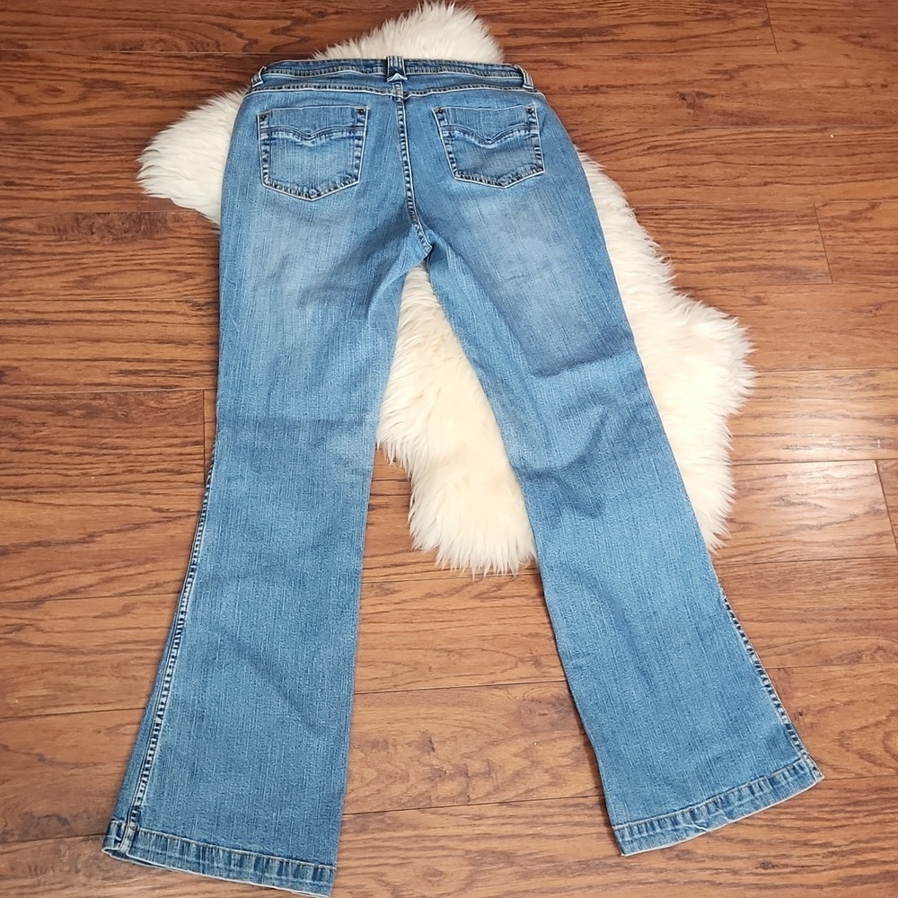 Y2K Hikit Low Waist Flared Embroidered Pocket Womens Jean's - Picture 2 of 6